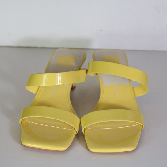 Dolce Vita Bertie Kitten Heel Yellow Size 7 Square Toe Strappy Leather Slip on - Picture 4 of 9